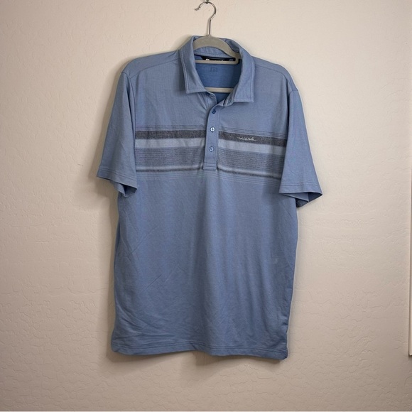 Travis Mathew Other - Travis Mathew Mens L Blue White Chest Stripe Performance Tech Golf Polo